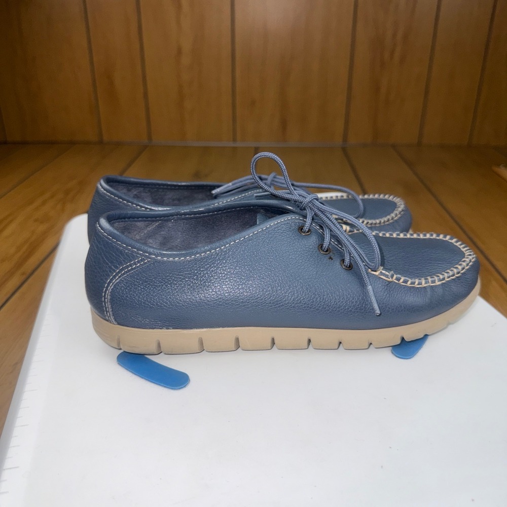 SAS Womens Blue Leather Lace Up Loafers Moc Toe Comfort Shoes 6.5 W Made in USA